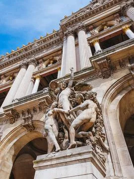 Opera Garnier Facade Statue Close Up In Paris, France Stock Photos