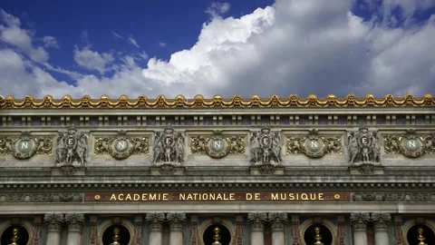 Opera Garnier (Garnier Palace)  against the sky with clouds, Paris, France Stock Footage 255506953