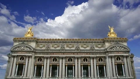 Opera Garnier (Garnier Palace)  against the sky with clouds, Paris, France Stock Footage 255506984