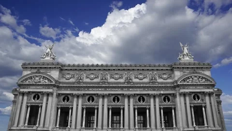 Opera Garnier (Garnier Palace)  against the sky with clouds, Paris, France Stock Footage 255506989