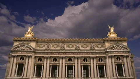Opera Garnier (Garnier Palace)  against the sky with clouds, Paris, France Stock Footage 255506998