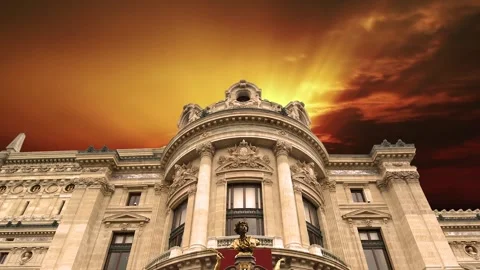 Opera Garnier (Garnier Palace)  against the sunset, Paris, France Stock Footage 265844529