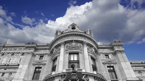 Opera Garnier (Garnier Palace)  against the clouds, Paris, France, with zoom Stock Footage 266805728
