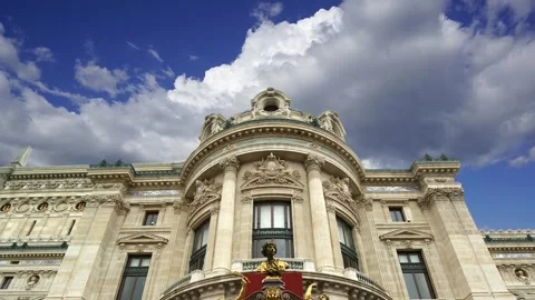 Opera Garnier (Garnier Palace)  against the clouds, Paris, France, with zoom Stock Footage 266805748