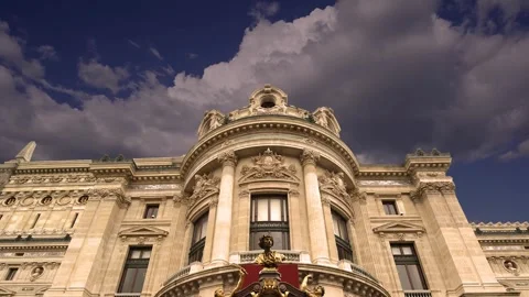 Opera Garnier (Garnier Palace)  against the clouds, Paris, France, with zoom Stock Footage 266805769