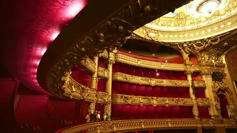Opera Garnier interior, Paris Opera main concert hall. Famous landmark in France Stock Footage 221953599