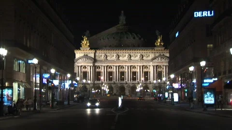 Opera Garnier night Stock Footage
