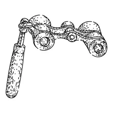Opera glasses black and white sketch drawing looking performance Stock Illustration
