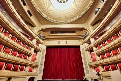 Opera house interior shows preparations for a performance Stock Photos