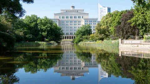Opera House in Leipzig, Germany, View from the Park Stock Photos