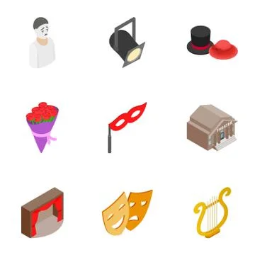 Opera icons set, isometric 3d style Stock Illustration
