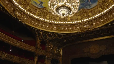 Opera Interior, Crystal Chandelier at Palais Garnier, Paris France 15 Jul 2026 Stock Footage 344956845