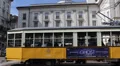 Opera Scala Milan Italy Old Tram Departing from Station Italy People Walking HD Footage