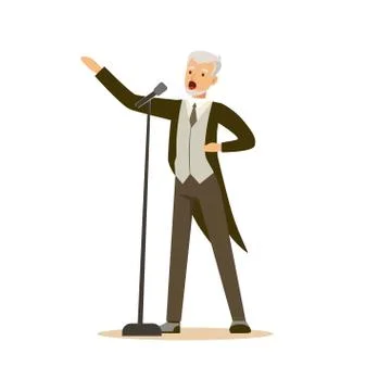 Opera singer man wearing an elegant tuxedo performing a song vector Illustration Illustrazione stock