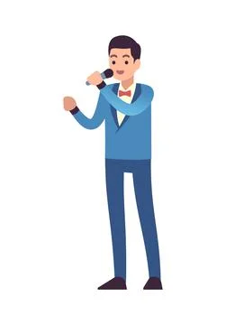 Opera singer performance. Male classic musician with microphone sings song in Stock Illustration