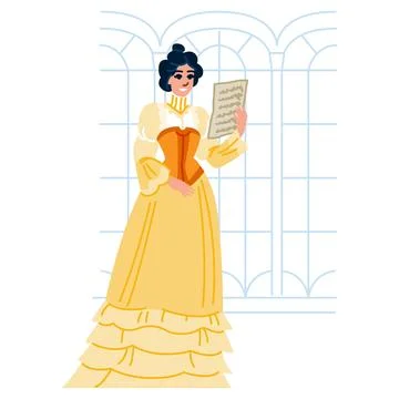 Opera singer performing on stage holding score music sheet Stock Illustration