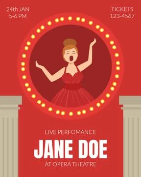 Opera Singer Singing on Stage Poster, Classical Music Live Concert Flyer, Banner Stock Illustration