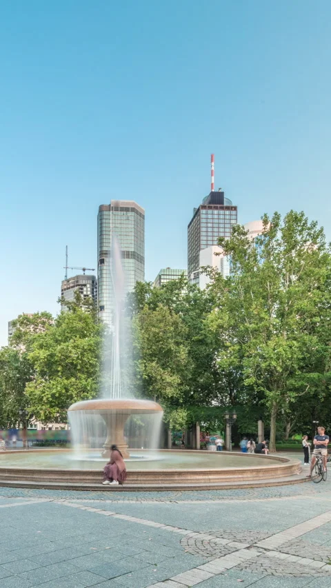 Opera Square timelapse hyperlapse in downtown Frankfurt, Germany, showcases a Stock Footage 313949649