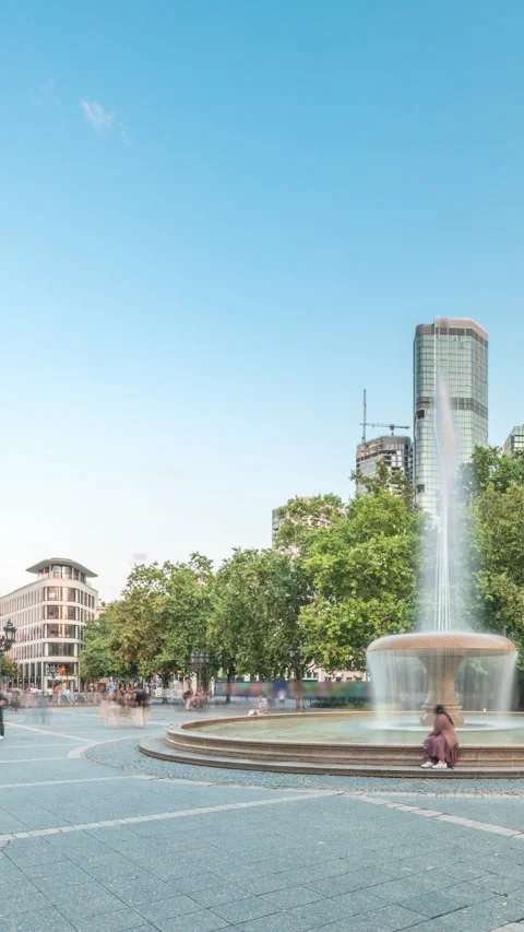 Opera Square timelapse hyperlapse in downtown Frankfurt, Germany, showcases a Stock Footage 319756866