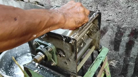 Operating coconut grater machine Stock Footage 259466211