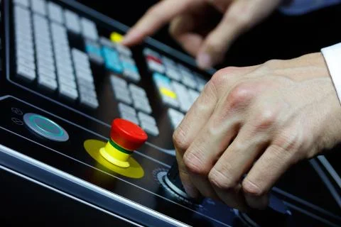 Operating controls of the cnc machining center Stock Photos