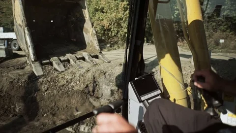 Operating controls of the excavator bucket. view from the cab Stock Footage 71219250