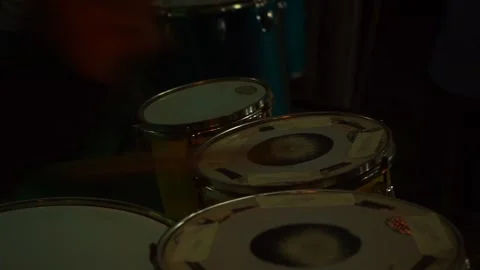 Operating drums kit closeup view Stock Footage 256012603
