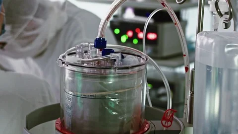 Operating. Laparoscopic surgery. The blood is pumped out. Stock Footage 77397999