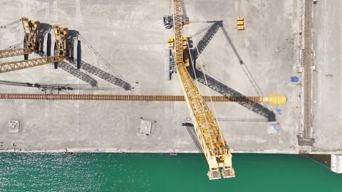 Operating large cranes and pipes on a deepwater rig Stock Footage 280361630