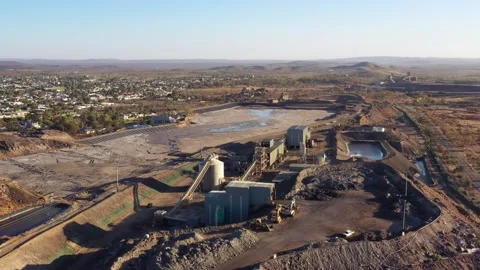 Operating mines in Broken hill town of Australian outback, panorama 4k. Stock Footage 169254477