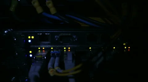 Operating network equipment in the server room. Processing the data stream Stock Footage 69034809