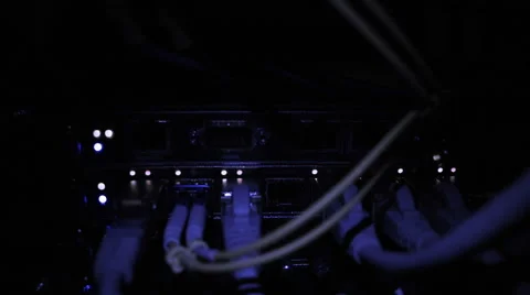 Operating network equipment in the server room. Processing the data stream Stock Footage 69034886