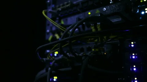 Operating network equipment in the server room. Processing the data stream Stock Footage 69037945