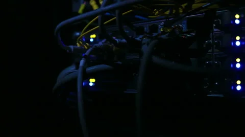 Operating network equipment in the server room. Processing the data stream Stock Footage 69037985
