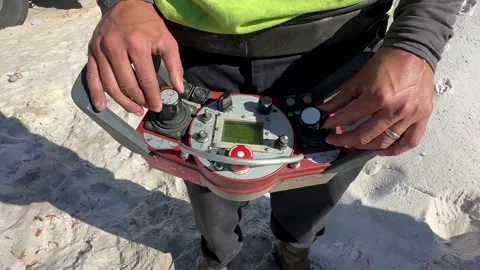 Operating remote control for concrete pump truck Vídeo Stock 233039157