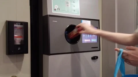 An operating reverse vending machine in an Albert Heijn supermarket in Groningen 스톡 동영상 282522695