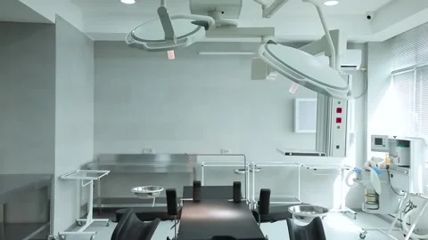 Operating room, lighting, operating table, new devices, pan around Stock Footage 245434878