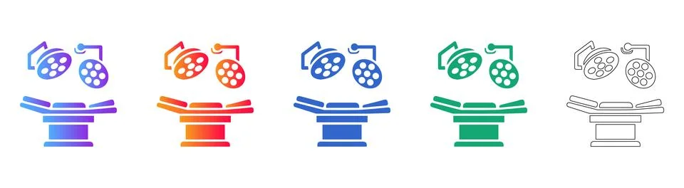 Operating Room Lights and Table Icons for Surgical Procedures Stock Illustration