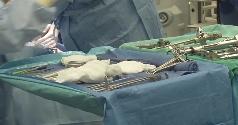 Operating Room - OR - Close up of Surgical Instruments Stock Footage 80971709