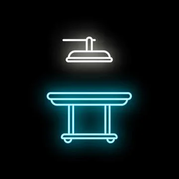 Operating room table and light neon sign icon Иллюстрация