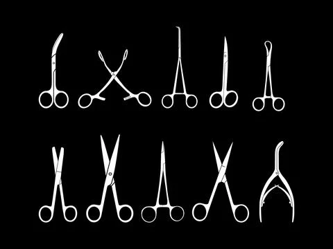 Operating Scissor Illustration Collection Set, Flat Style Stock Illustration