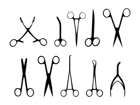 Operating Scissor Silhouette Collection Set, Flat Style Stock Illustration