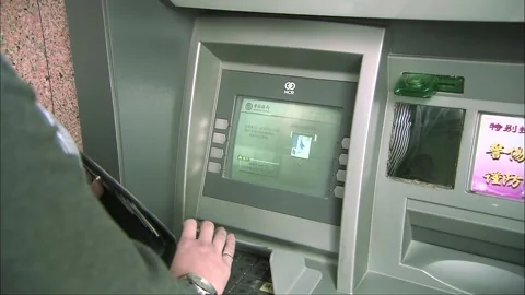 Operating at self-service deposit and withdrawal machines Stock Footage 252482027