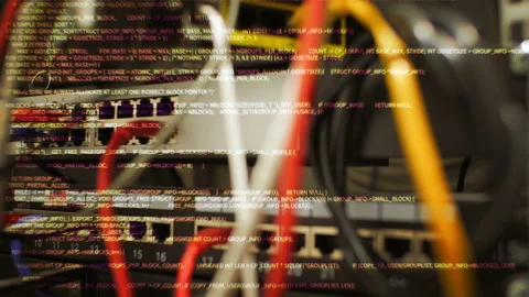 Operating server with connected cables. Video stock 88868559