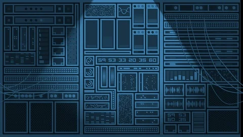 Operating server equipment and indicators, loopable motion background Video stock 125449486
