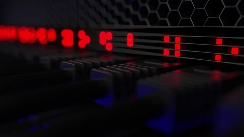 Operating servers and flashing red lamps, shallow focus. Cloud technology, data Video stock 77201751