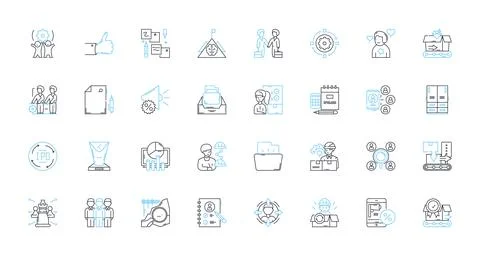 Operating squad linear icons set. Teamwork, Strategy, Coordination, Execution Illustrazione stock