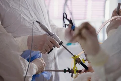 Operating. Surgery.  Laparoscopic surgery. Close-up. Stock Photos