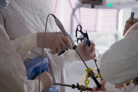 Operating. Surgery.  Laparoscopic surgery. Close-up. Stock Photos