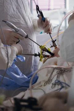 Operating. Surgery.  Laparoscopic surgery. Close-up. Stock Photos